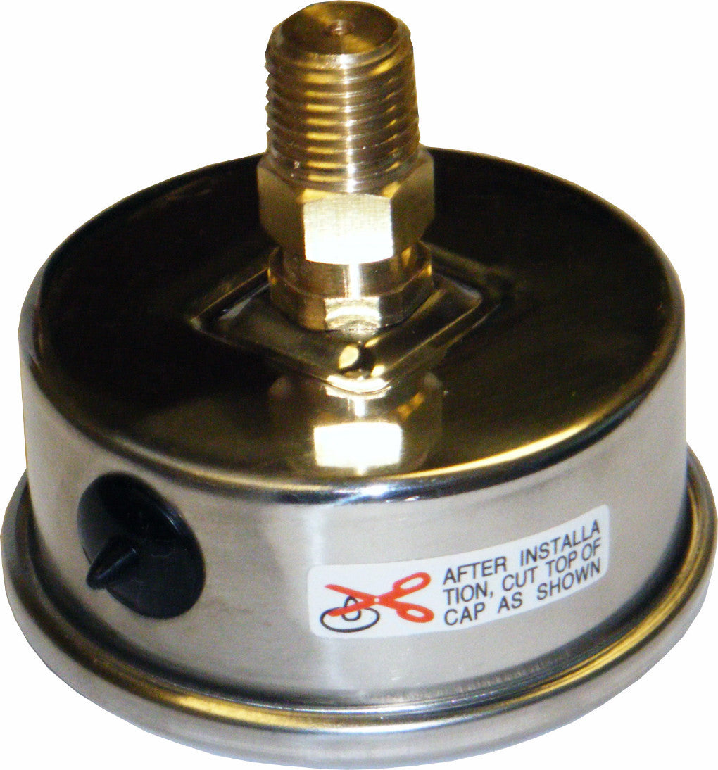 PRM Vacuum Gauge, 0 to -30"WC / 0 to -2 inHg, 2.5 Inch Stainless Steel Case, Brass Internals 1/4 Inch NPT Back Mount, Liquid Filled
