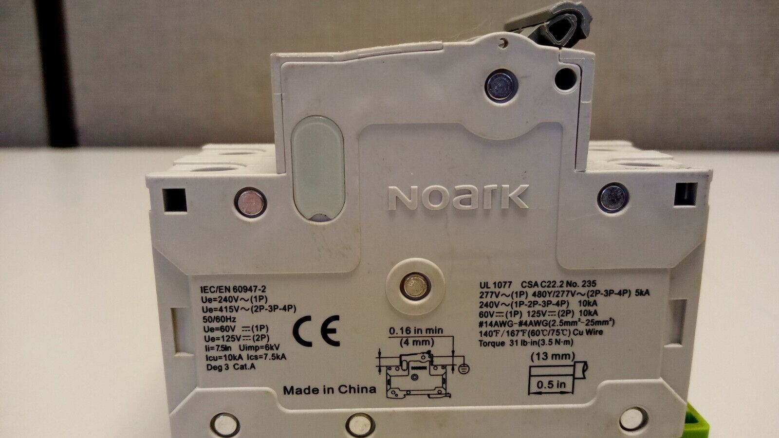 Noark C1.6A Miniature Circuit Breaker, 2 pole- New Old Stock