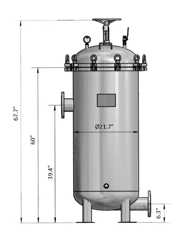 PRM CFX Series 304 Stainless Steel 36 Cartridge Filter Housing, Uses 40 Inch Cartridges, 6 Inch Flange In/Out