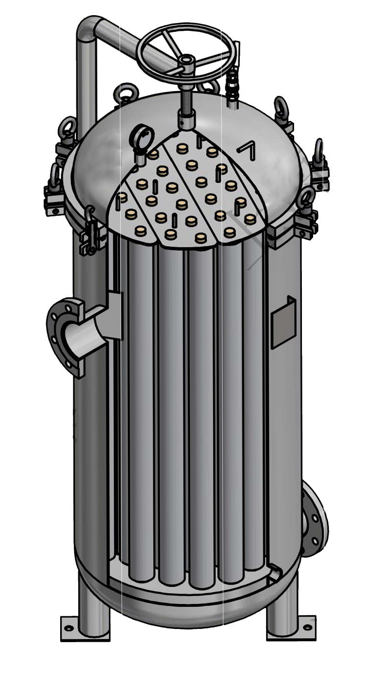PRM CFX Series 304 Stainless Steel 36 Cartridge Filter Housing, Uses 40 Inch Cartridges, 6 Inch Flange In/Out