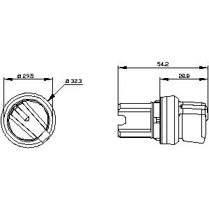Siemens 3SU1002-2BF10-0AA0 Plastic On/Off Selector Switch, Illuminable, 22mm, Round, 2 Position, Black