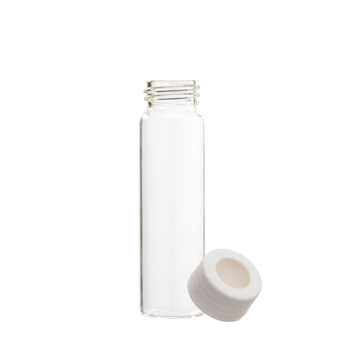 40mL Clear VOA Vial Assembled w/24-414 Open Top (2pc) Teflon/Silicone Septa Cap (72/cs) Greenwood Products 03-40TS721
