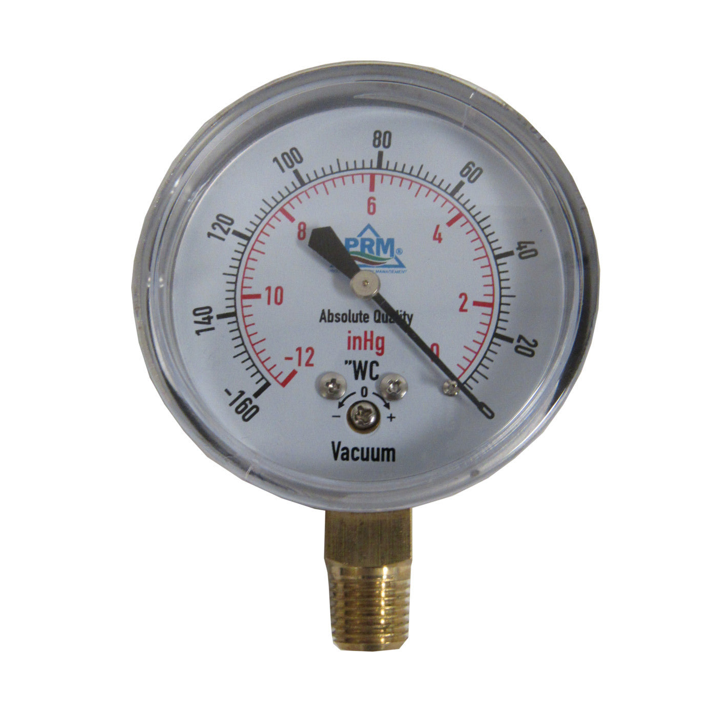 PRM Vacuum Gauge 0 to -160"WC / 0 to -12inHg, 2.5 Inch Chrome Case, Brass Internals 1/4 Inch NPT Bottom Mount, Dry Gauge