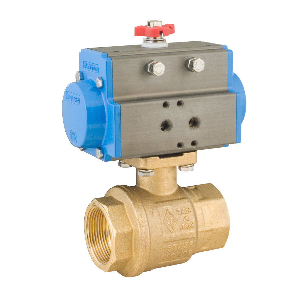 Bonomi 8P0082 NPT Brass Ball Valve with Spring Return Pneumatic Actuator, Direct Mount, 2-Way, Full Port, 600 WOG