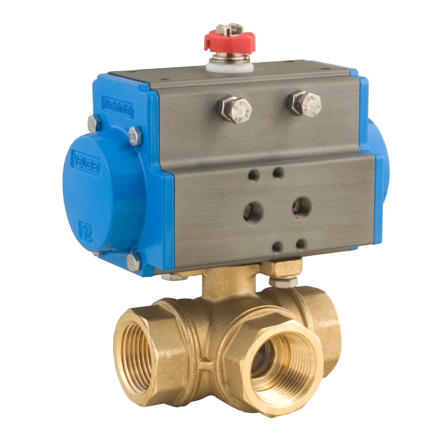 BONOMI 8P0130 BRASS 3 WAY BALL VALVE - FNPT L-PORT WITH DOUBLE ACTING PNEUMATIC ACTUATOR 400 WOG