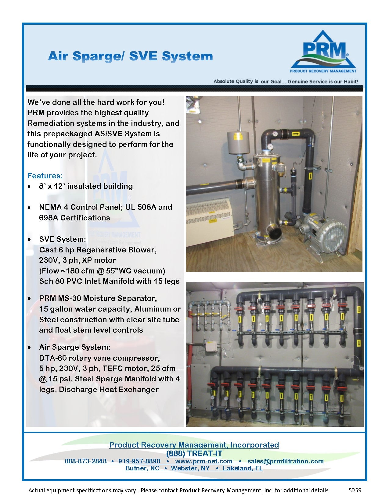Air Sparge/ Soil Vapor Extraction (SVE) Pre-Packaged System