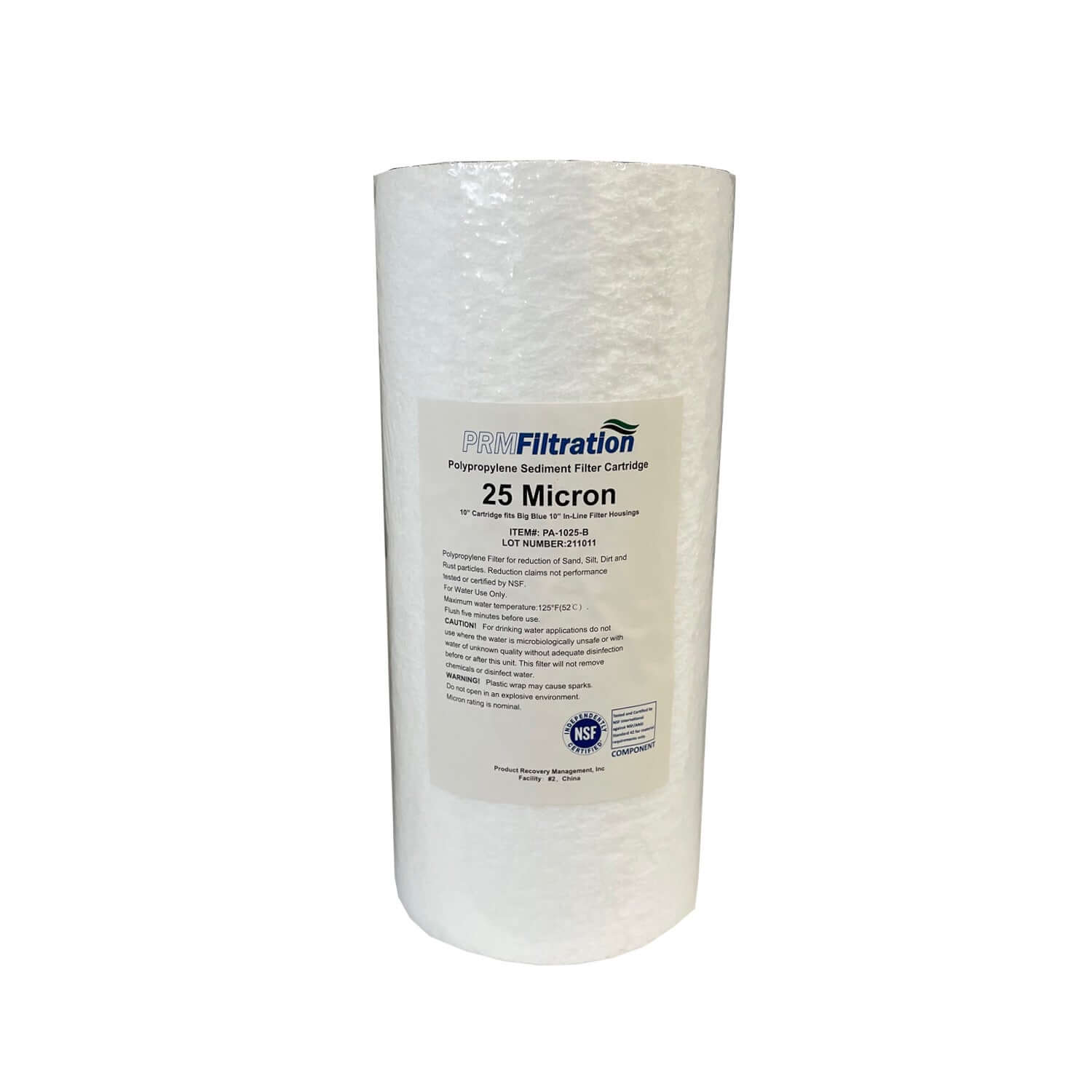 PRMFiltration PA1025BB 10 Inch x 4.5 Inch 25 Micron Spun Polypropylene Sediment Filter Cartridges, NSF Certified