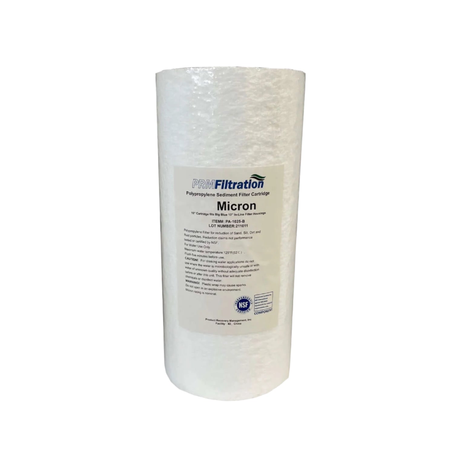 PRMFiltration PA1025BB 10 Inch x 4.5 Inch 25 Micron Spun Polypropylene Sediment Filter Cartridges, NSF Certified