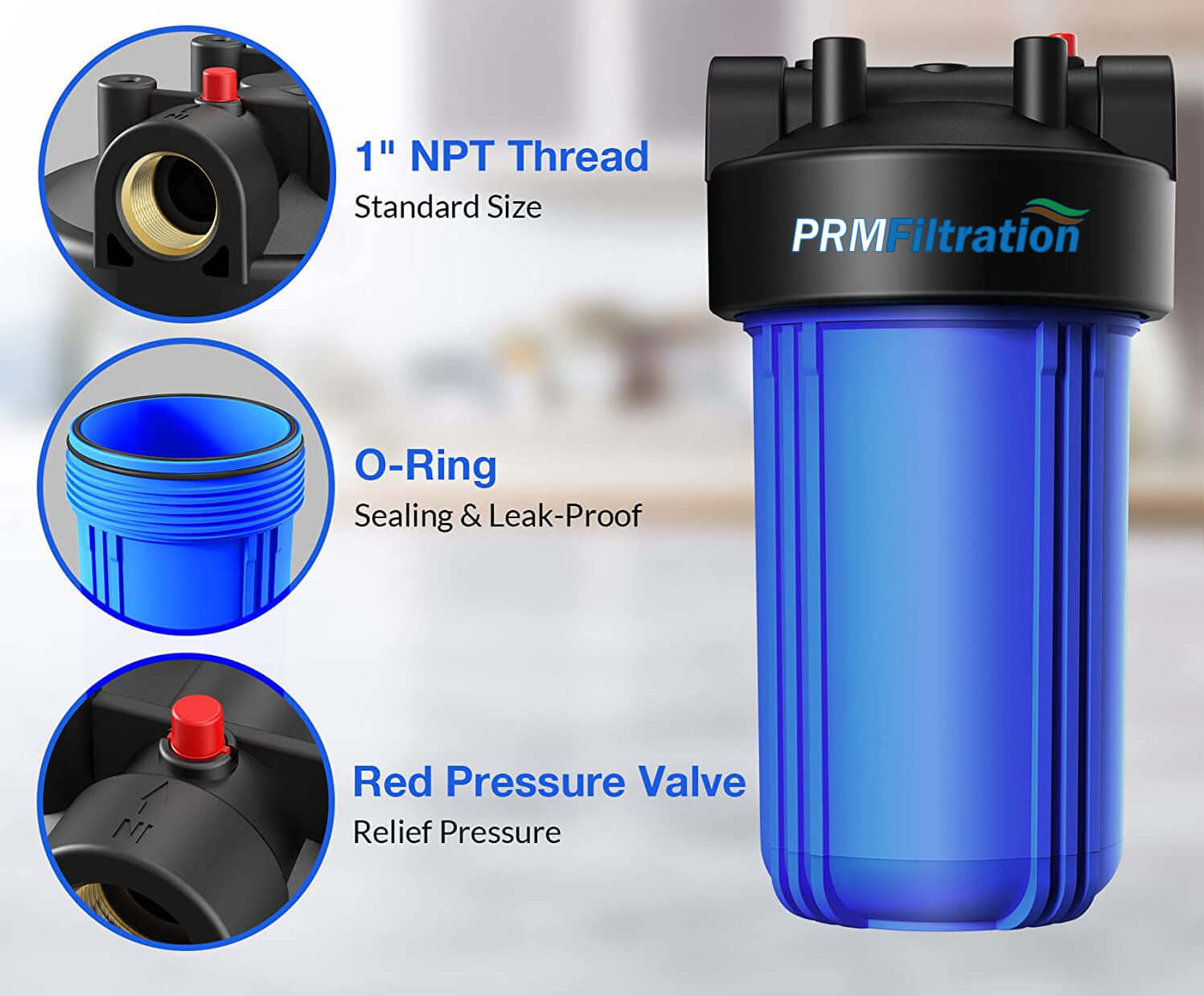 PRMFiltration 1 Inch NPT Heavy Duty Blue Polypropylene Single Cartridge Filter Housing, Uses 4.5 x 10 Inch Filter Cartridge