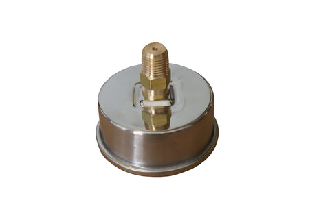 PRM Vacuum Gauge 0 to -100"WC / 0 to -7inHg, 2.5 Inch Chrome Case, Brass Internals 1/4 Inch NPT Back Mount, Dry Gauge