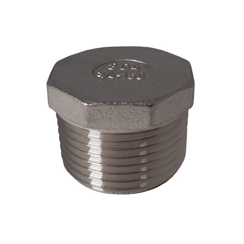 1/2 Inch NPT Threaded Stainless Steel Hex End Plug, 304 SS, 150#