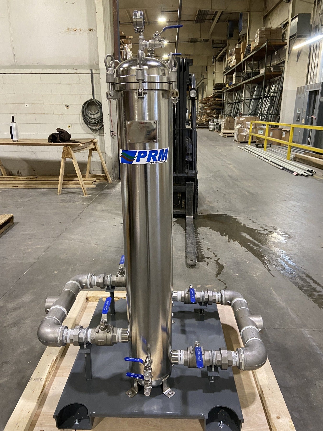PRM 304 Stainless Steel Multi Cartridge Dual Filter Housing Skid, Uses 40" Cartridges, 3 Inch NPT In/Out