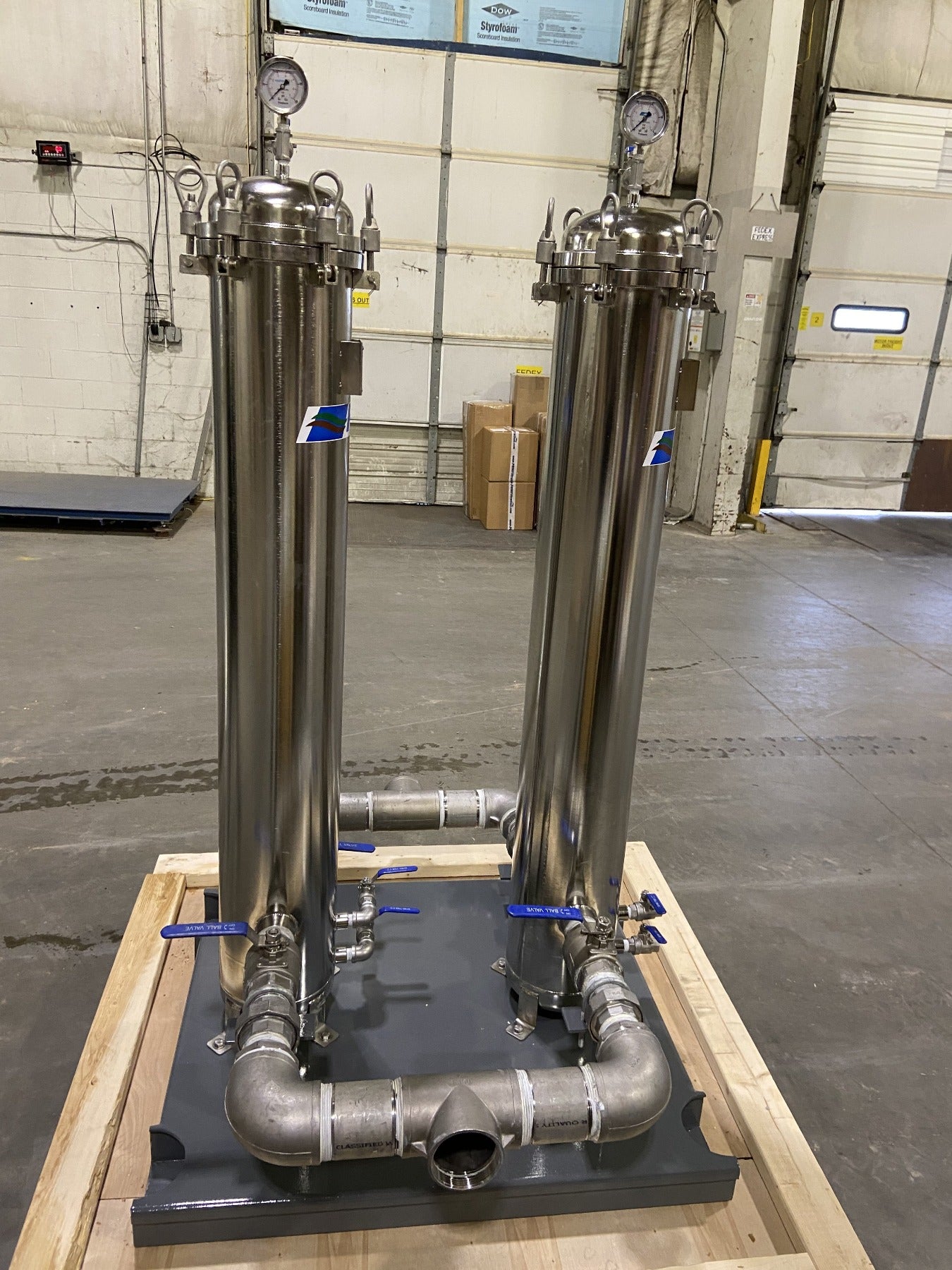 PRM 304 Stainless Steel Multi Cartridge Dual Filter Housing Skid, Uses 40" Cartridges, 3 Inch NPT In/Out