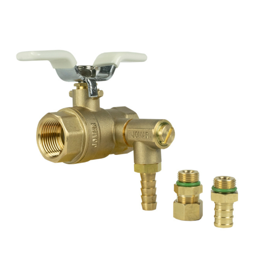 Jomar 100-125RVSSG 3/4 Inch Lead Free Brass Ball Valve 2 Piece, Full Port, Threaded Connection, Stainless Steel Ball and Stem, with Thermal Expansion Relief Valve 125 PSI, 600 WOG - Carton of 2