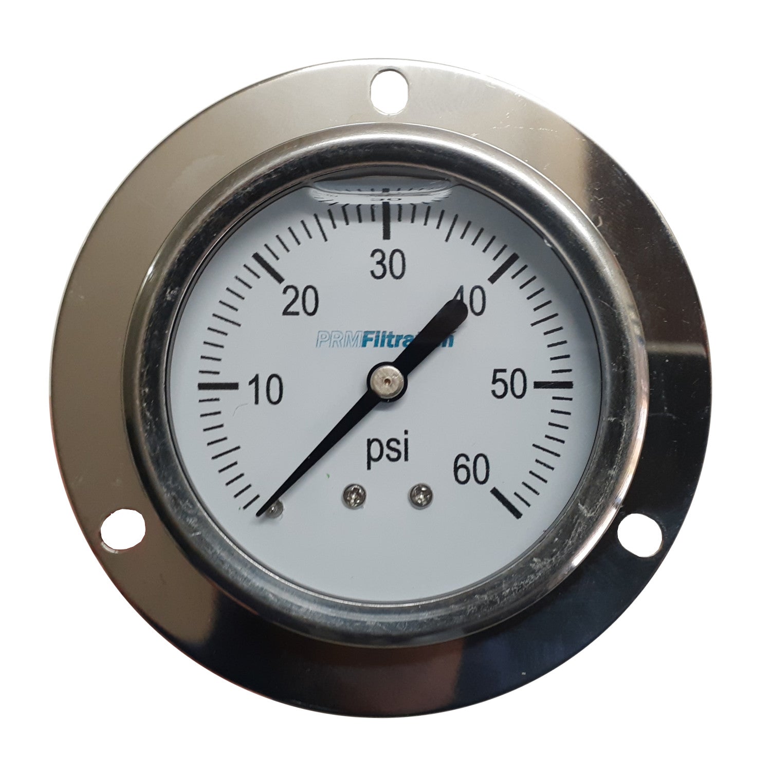 Premium 304 Stainless Steel Pressure Gauge with Brass Internals, 0-60 PSI, 2-1/2 Inch Dial, 1/4 inch NPT Back Mount with Front Flange, Calibration Certificate Option
