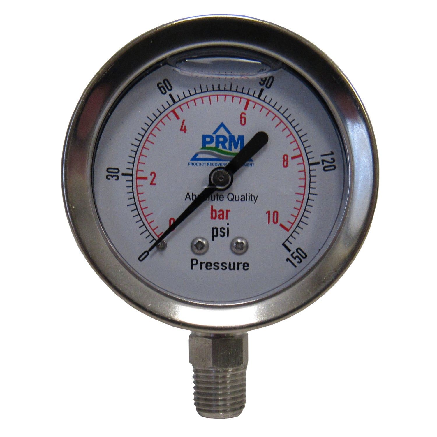 PRM 304 Stainless Steel Pressure Gauge with Stainless Steel Internals, 0-150 PSI, 2-1/2 Inch Dial, 1/4 Inch NPT Bottom Mount