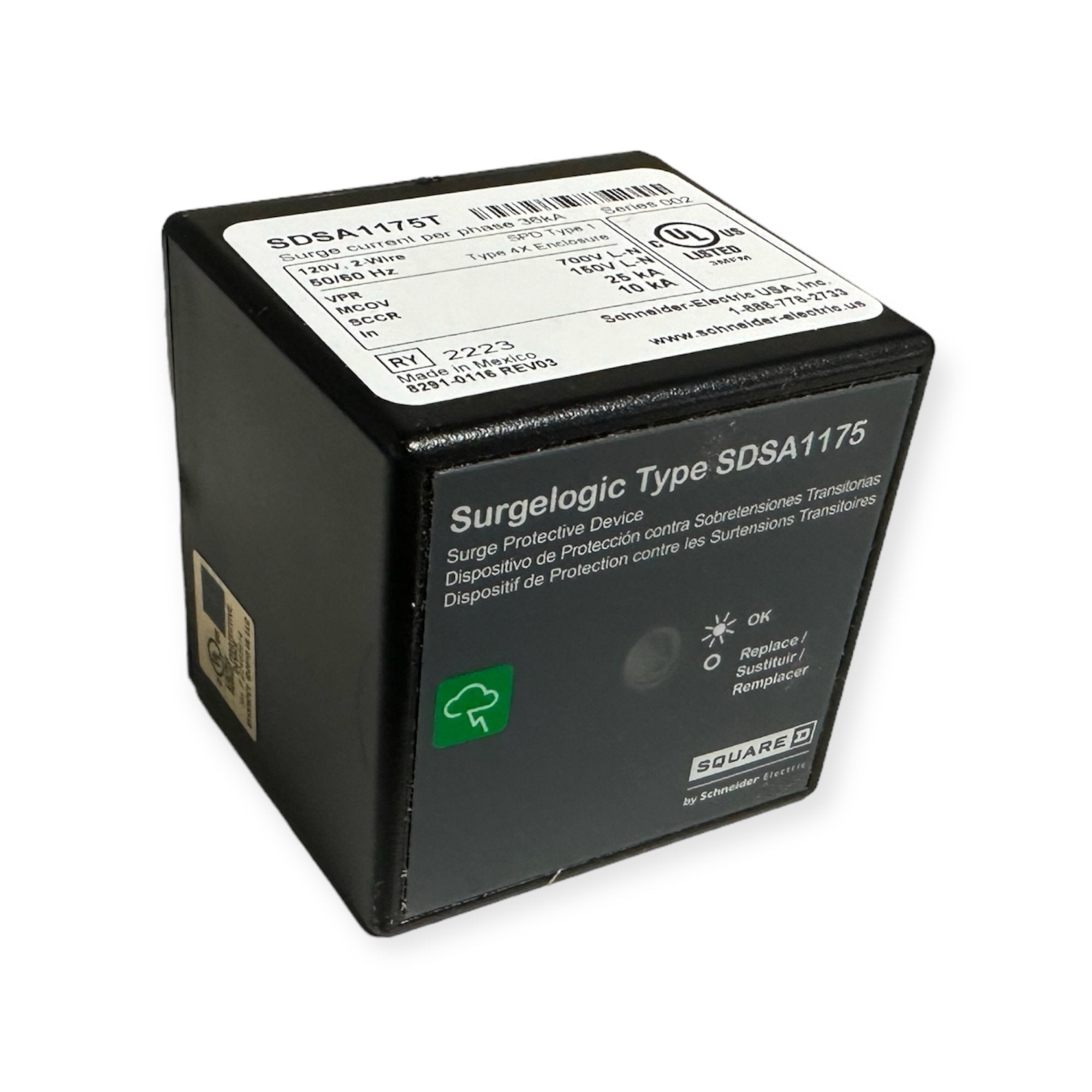 Square D SDSA1175T Surge protection device, Surgelogic, 36kA, 120 VAC, 1 phase, 3 wire, 25kA SCCR, NEMA 4X