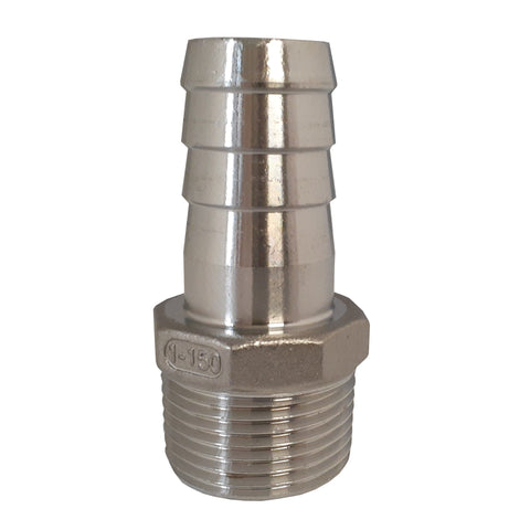 304 Stainless Steel Hex Hose Barb Adapter, 1 Inch ID Hose Barb x 1 Inch Male NPT