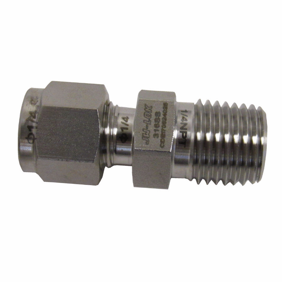 316 SS Compression Fitting, 1/4 Inch Tube X 1/4 Inch NPT Male Connector