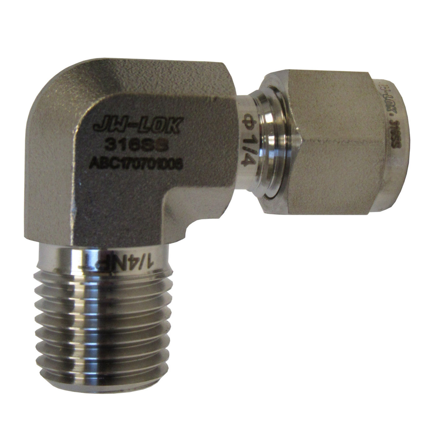 316 SS Compression Fitting, 1/4 Inch Tube X 1/4 Inch MNPT 90 Degree Elbow