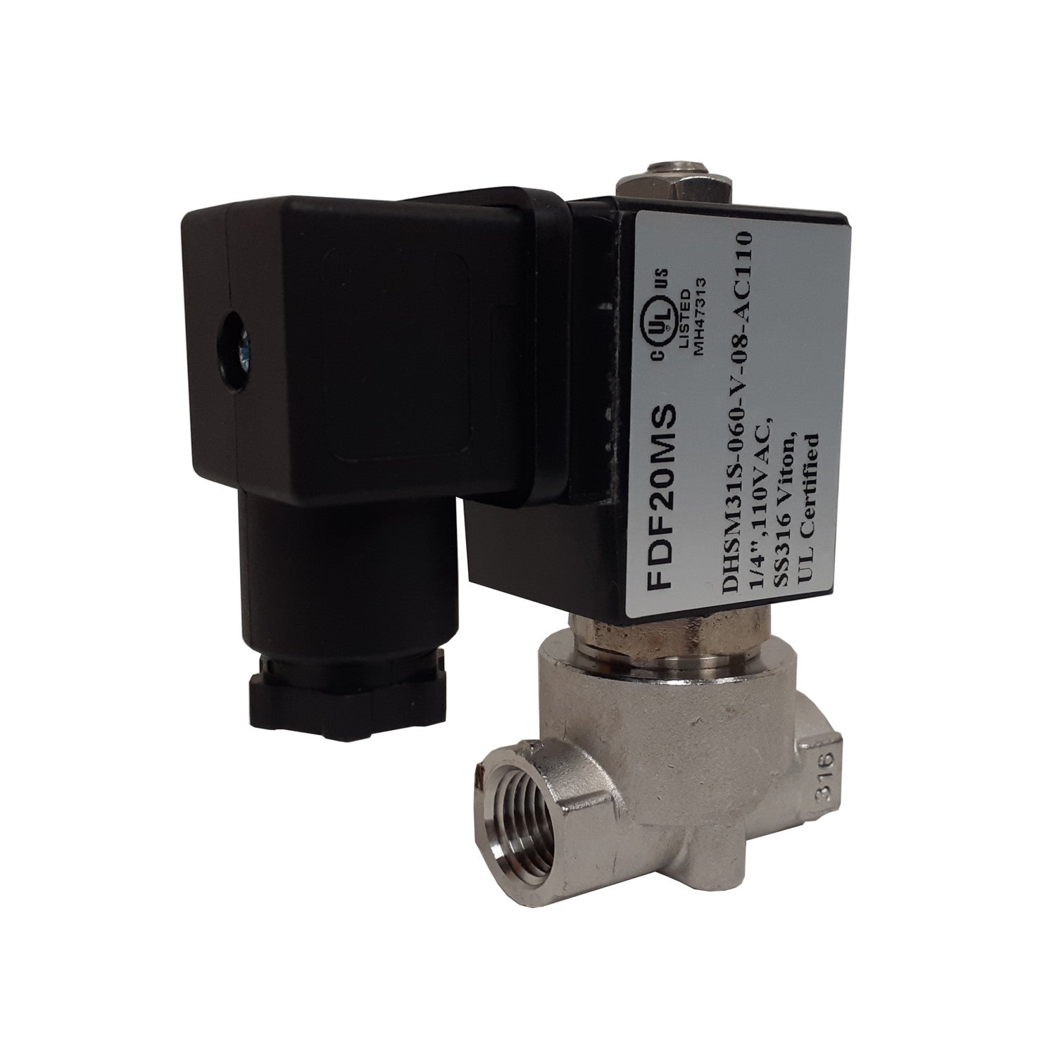 Minature Solenoid Valve, 1/4 Inch NPT, 316 Stainless Steel, 110 VAC Coil, Viton Seal
