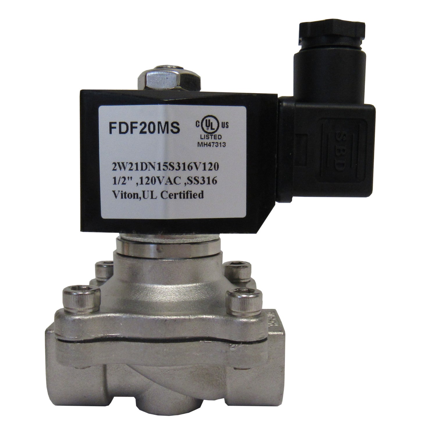 Solenoid Valve, 1/2 Inch NPT, 316 Stainless Steel, 120 VAC Coil, Viton Seal