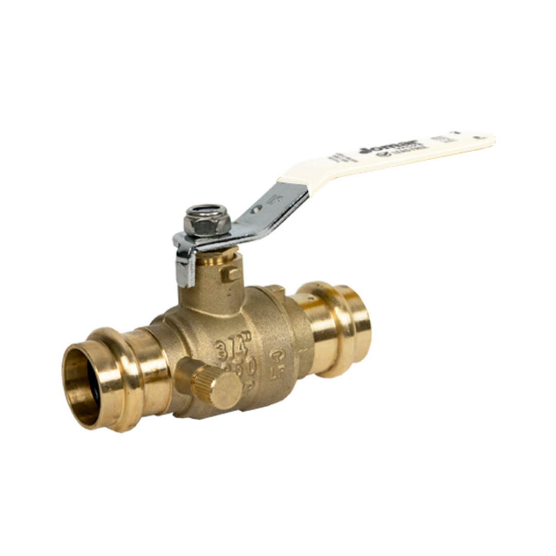 Jomar 150-233G 1/2 Inch Lead Free Brass Ball Valve, 2 Piece, Full Port, Press Connection, Stainless Ball & Stem, with Drain, 600 WOG - Carton of 10