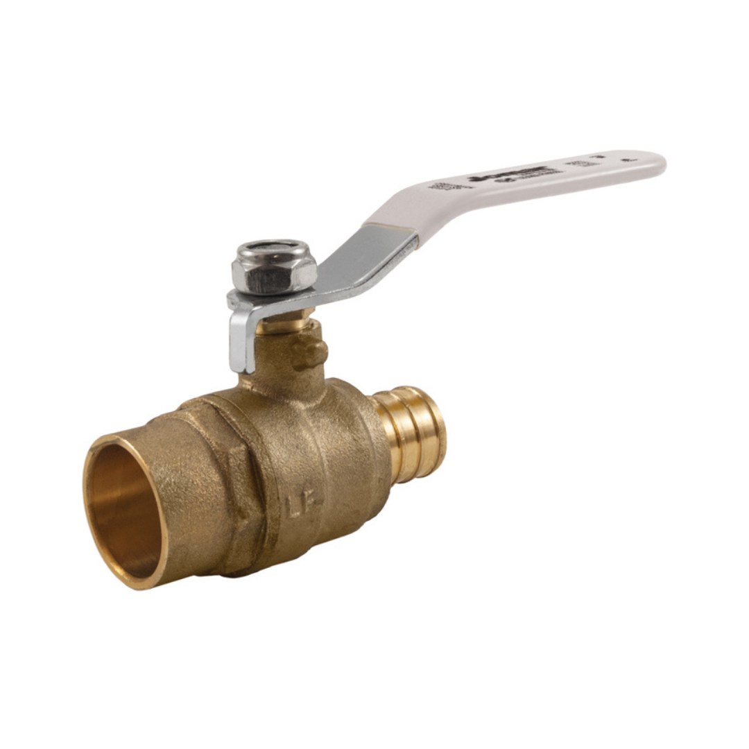Jomar 103-534PG 3/4 Inch Lead Free Brass Ball Valve 2 Piece, Standard Port, Solder x Crimp Pex Connection, 400 WOG - Carton of 10