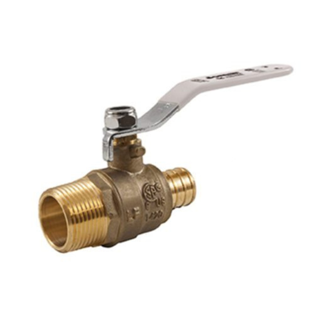 Jomar 103-534MPG 3/4 Inch Lead Free Brass Ball Valve, 2 Piece, Standard Port, Threaded MIP x Crimp Pex Connection, 400 WOG - Carton of 10