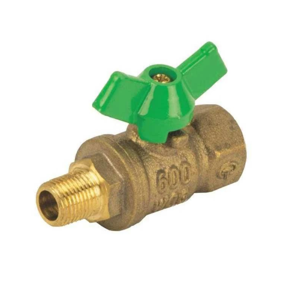 Jomar 100-399THG 1/4" FIP x 1/4” MIP Lead Free Brass Ball Valve, 2 Piece, Full Port, Mini Valves, Stainless Steel Ball and Stem, 600 WOG - Carton of 25