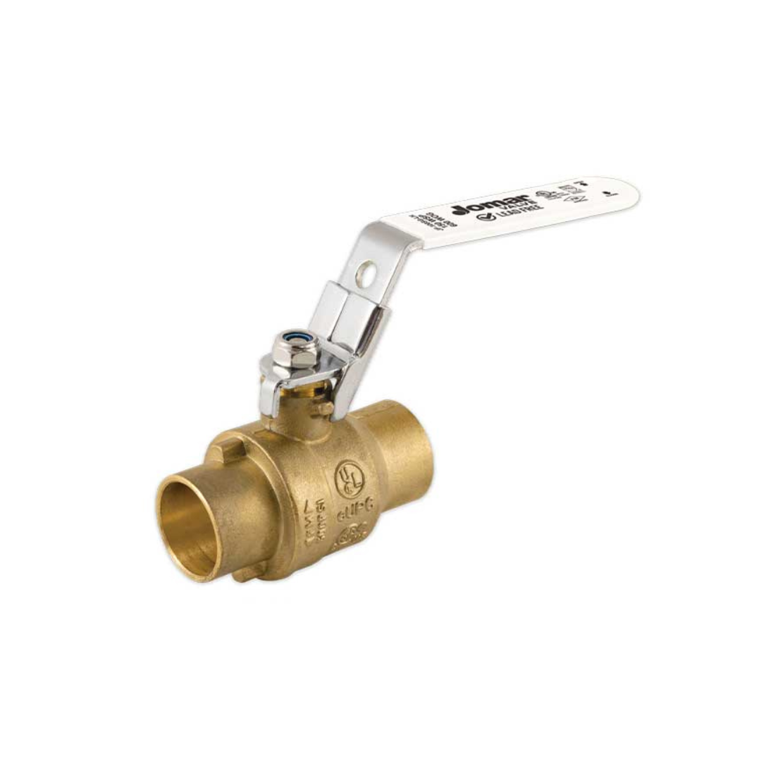 Jomar 100-114SSGLH 3/4 Inch Lead Free Brass Ball Valve, 2 Piece, Full Port, Solder Connection, Stainless Steel Trim, Latch Lock, 600 WOG - Carton of 10