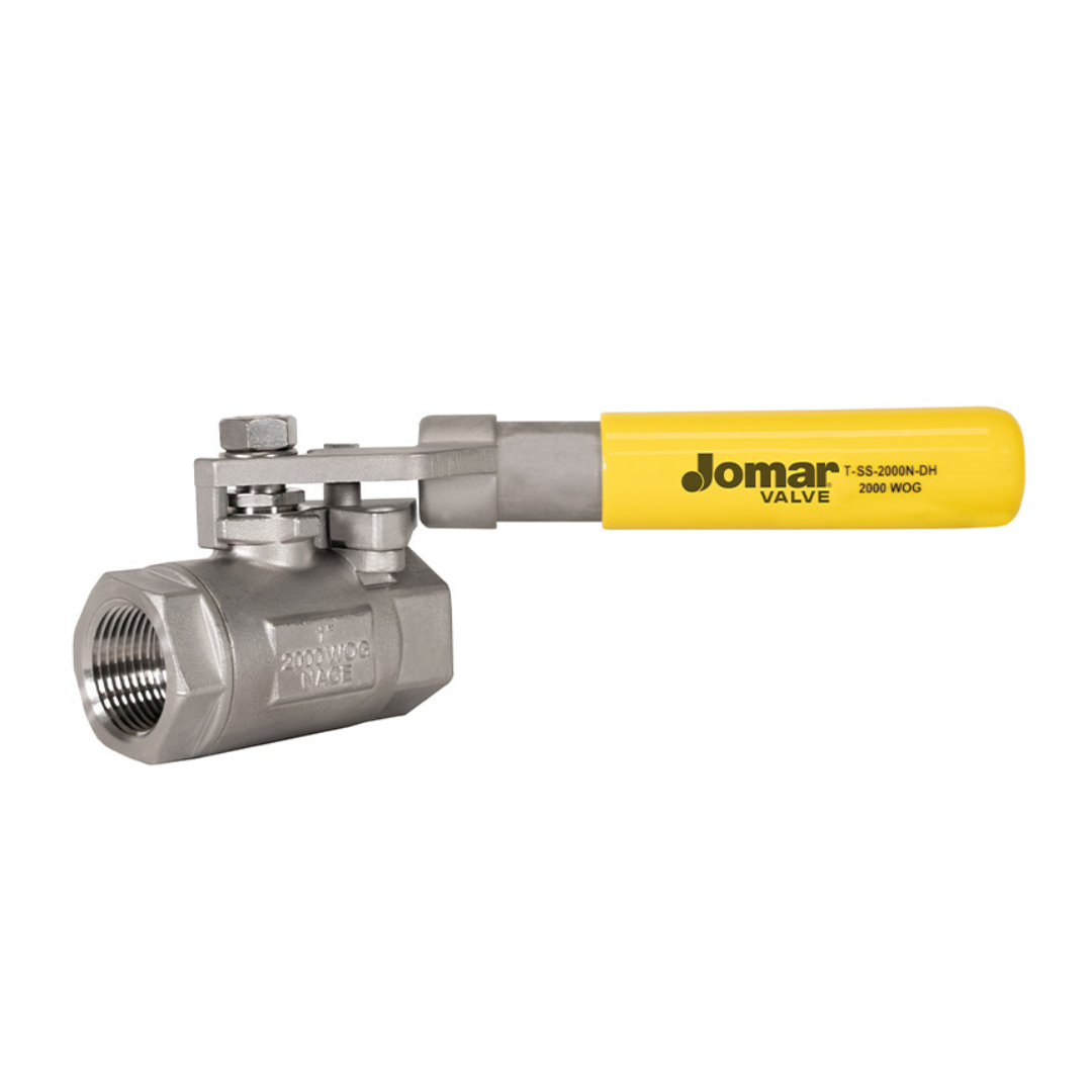 Jomar 100-938DH 2 Inch Stainless Steel Ball Valve 3 Piece, Standard Port, Threaded Connection, 2000 WOG, with Spring Return Handle