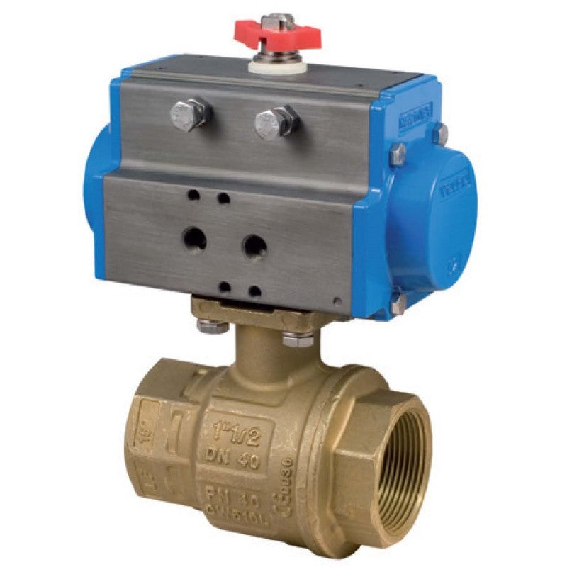 Bonomi 8P0082 NPT Brass Ball Valve with Spring Return Pneumatic Actuator, Direct Mount, 2-Way, Full Port, 600 WOG