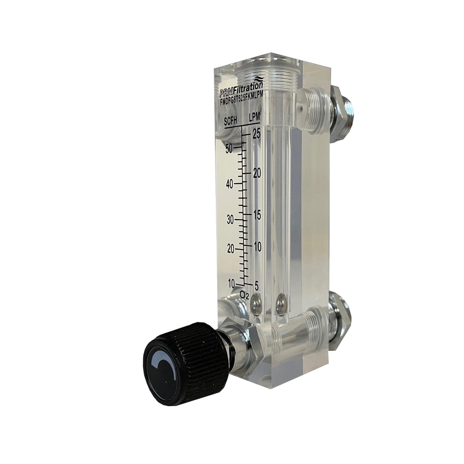 PRM FMDFG6T525FKMLPM 5-25 LPM Oxygen Rotameter Flow Meter with Integrated Flow Valve