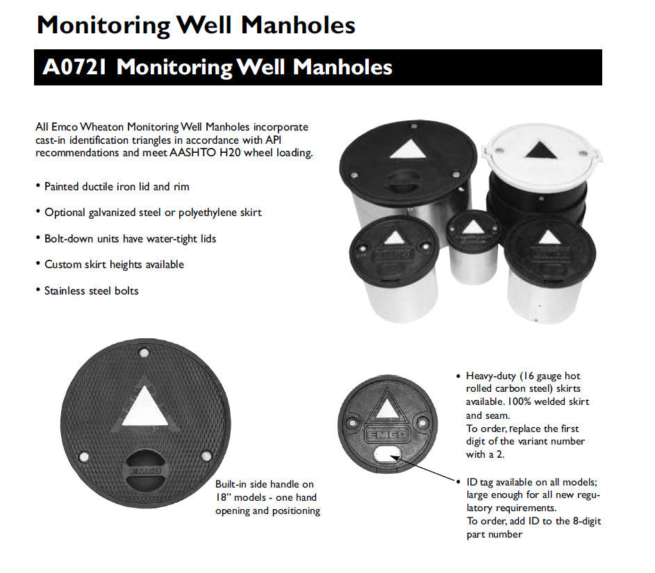 8 X 12 Inch Monitoring Well, Bolt Down Lid, Poly Skirt