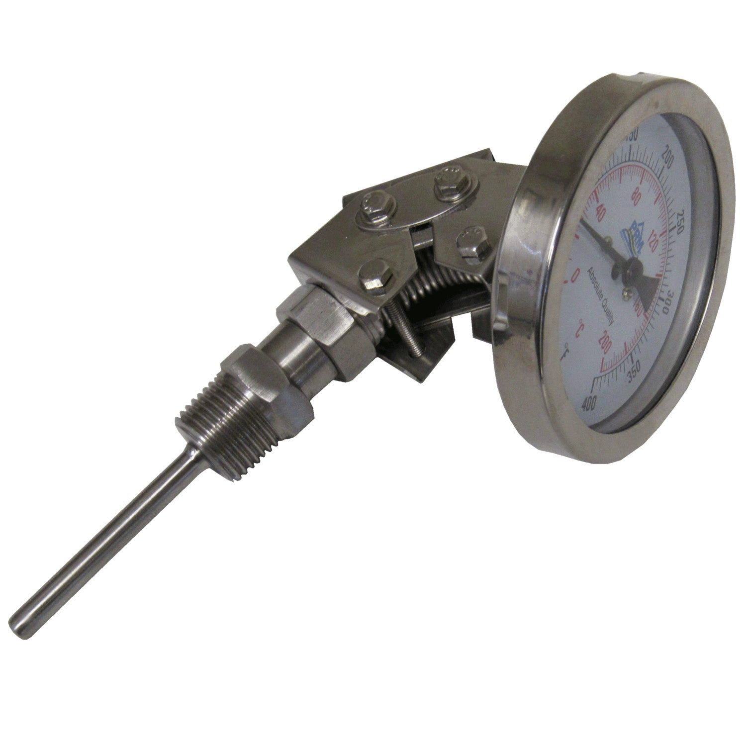 PRM Temperature Gauge, 32-400°F / 0-200°C, 3 Inch Dial, 304 Stainless Steel Case & Stem, 1/2 Inch NPT Multi Angle Connection