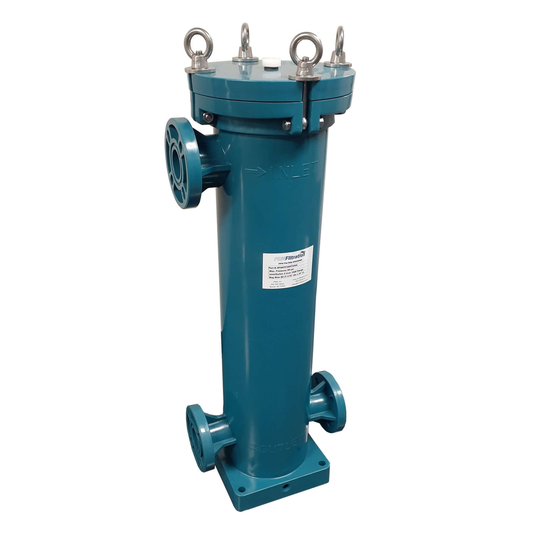PPH #2 Size Polypropylene Bag Filter Housing, Bolt Top Lid, 2 Inch Flanged Inlet/Outlet