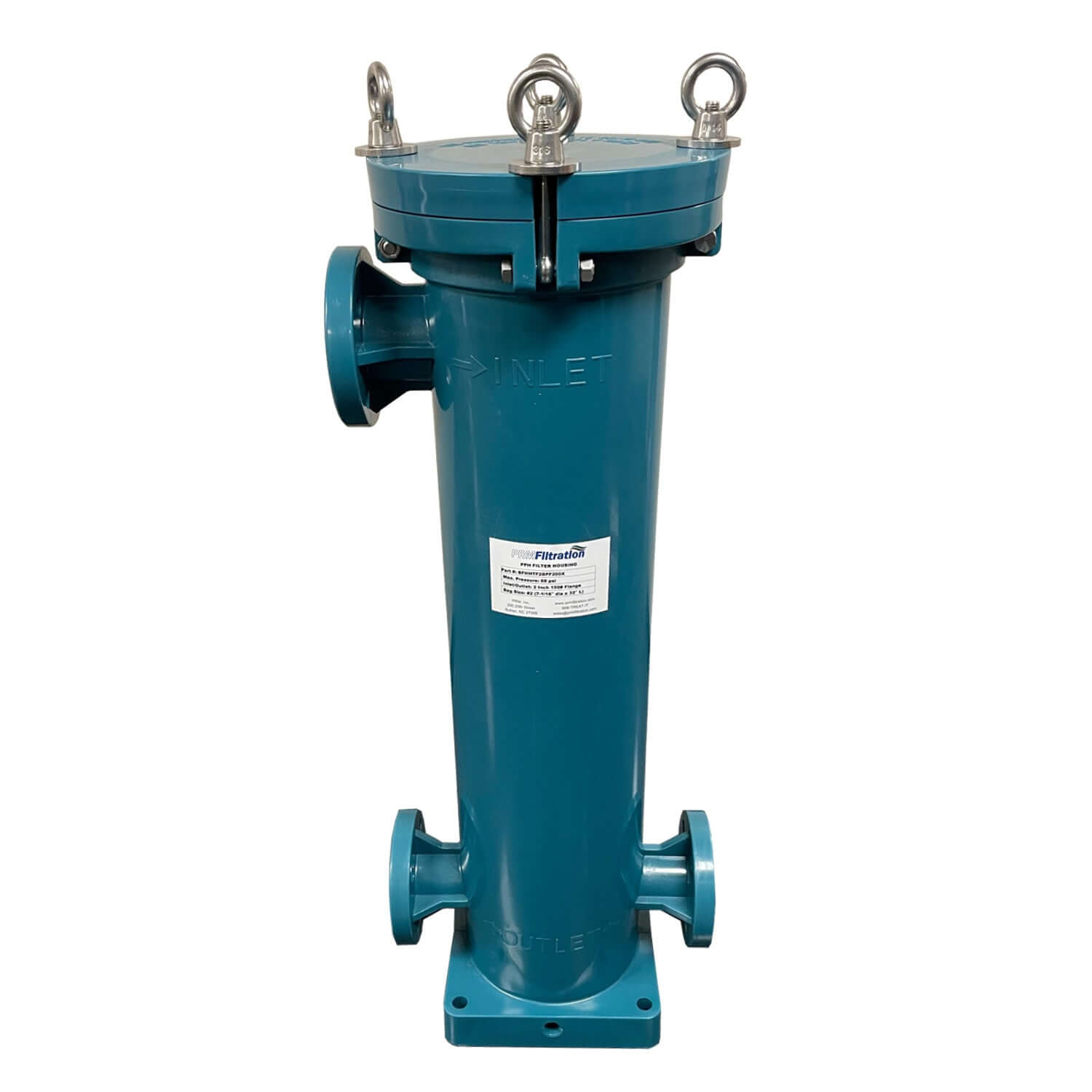 PPH #2 Size Polypropylene Bag Filter Housing, Bolt Top Lid, 2 Inch Flanged Inlet/Outlet