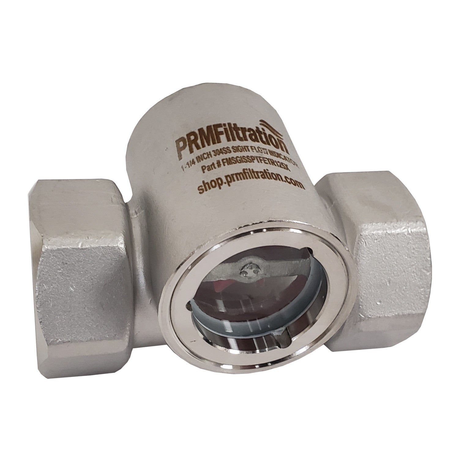PRM Sight Flow Indicator, 1-1/4 Inch, 304 Stainless Steel, PTFE Seal and Impeller