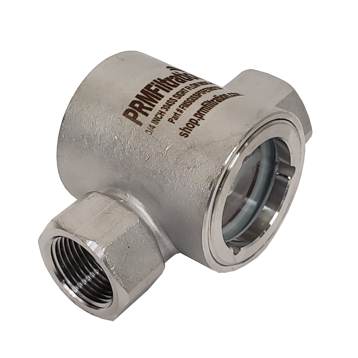 PRM Sight Flow Indicator, 3/4 Inch, 304 Stainless Steel, PTFE Seal and Impeller