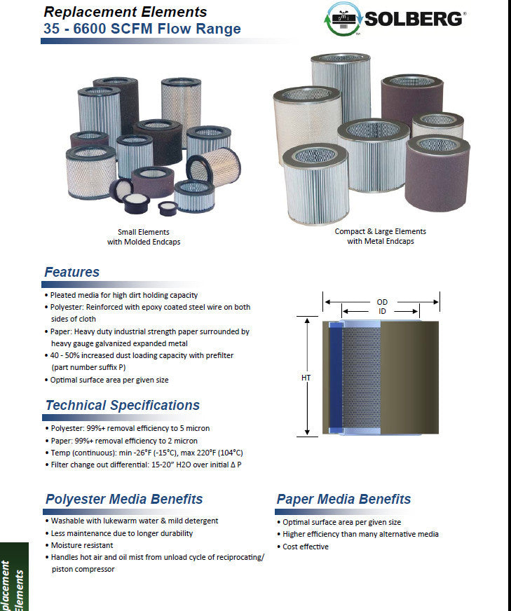 Solberg Air Filter Elements - Solberg 231P Intake Filter