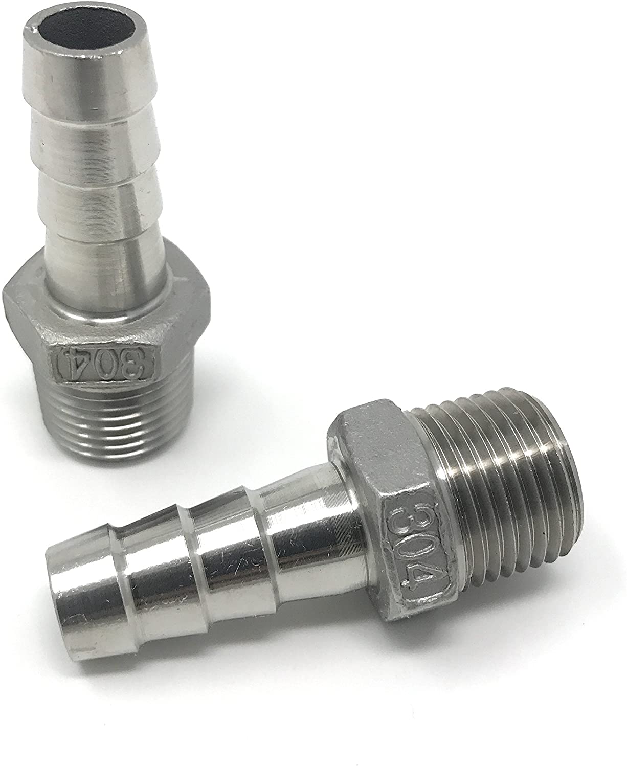 304 Stainless Steel Hex Hose Barb Adapter, 1/2 Inch ID Hose Barb x 1/2 Inch Male NPT
