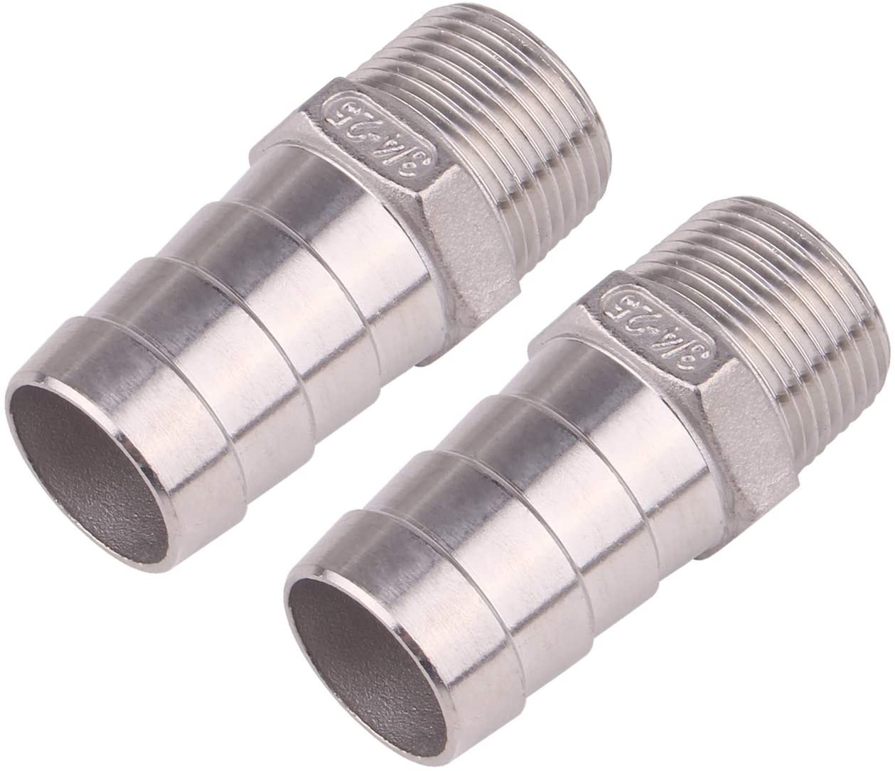 304 Stainless Steel Hex Hose Barb Adapter, 3/4 Inch ID Hose Barb x 3/4 Inch Male NPT