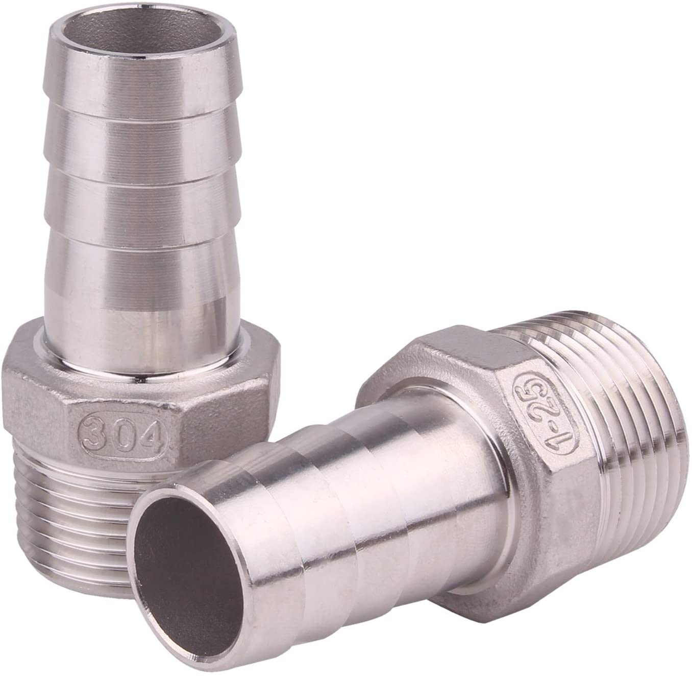 304 Stainless Steel Hex Hose Barb Adapter, 1 Inch ID Hose Barb x 1 Inch Male NPT