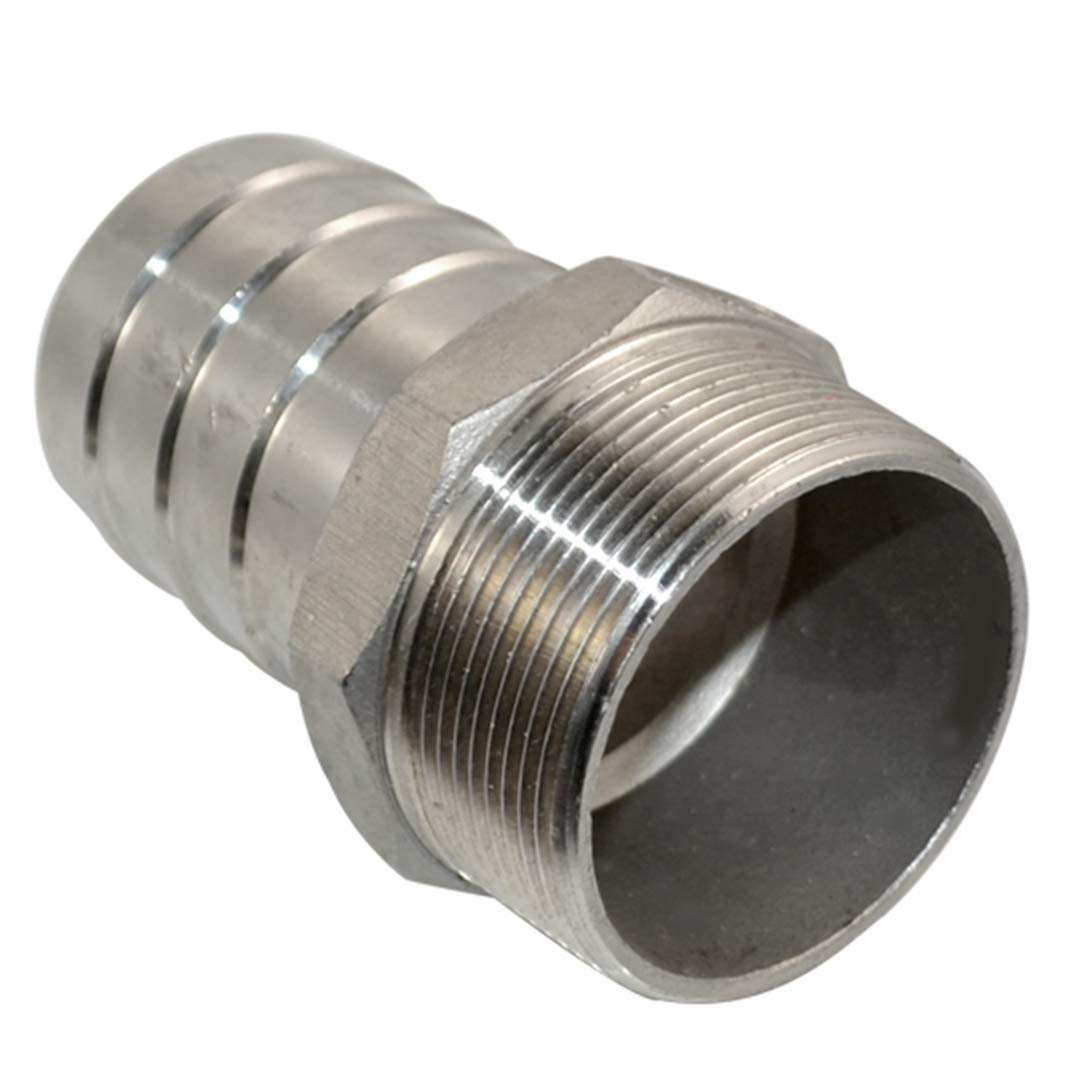 304 Stainless Steel Hex Hose Barb Adapter, 2 Inch ID Hose Barb x 2 Inch Male NPT