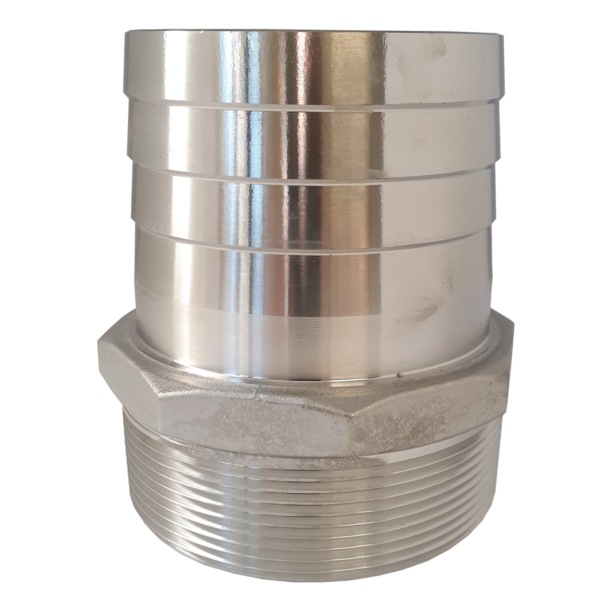 304 Stainless Steel Hex Hose Barb Adapter, 4 Inch ID Hose Barb x 4 Inch Male NPT
