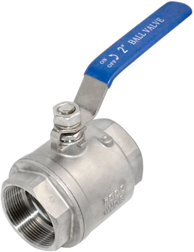 TANA 2 Inch Full Port Ball Valve Stainless Steel 304 Heavy Duty for Water, Oil, and Gas with Blue Vinyl Handles (2" NPT)