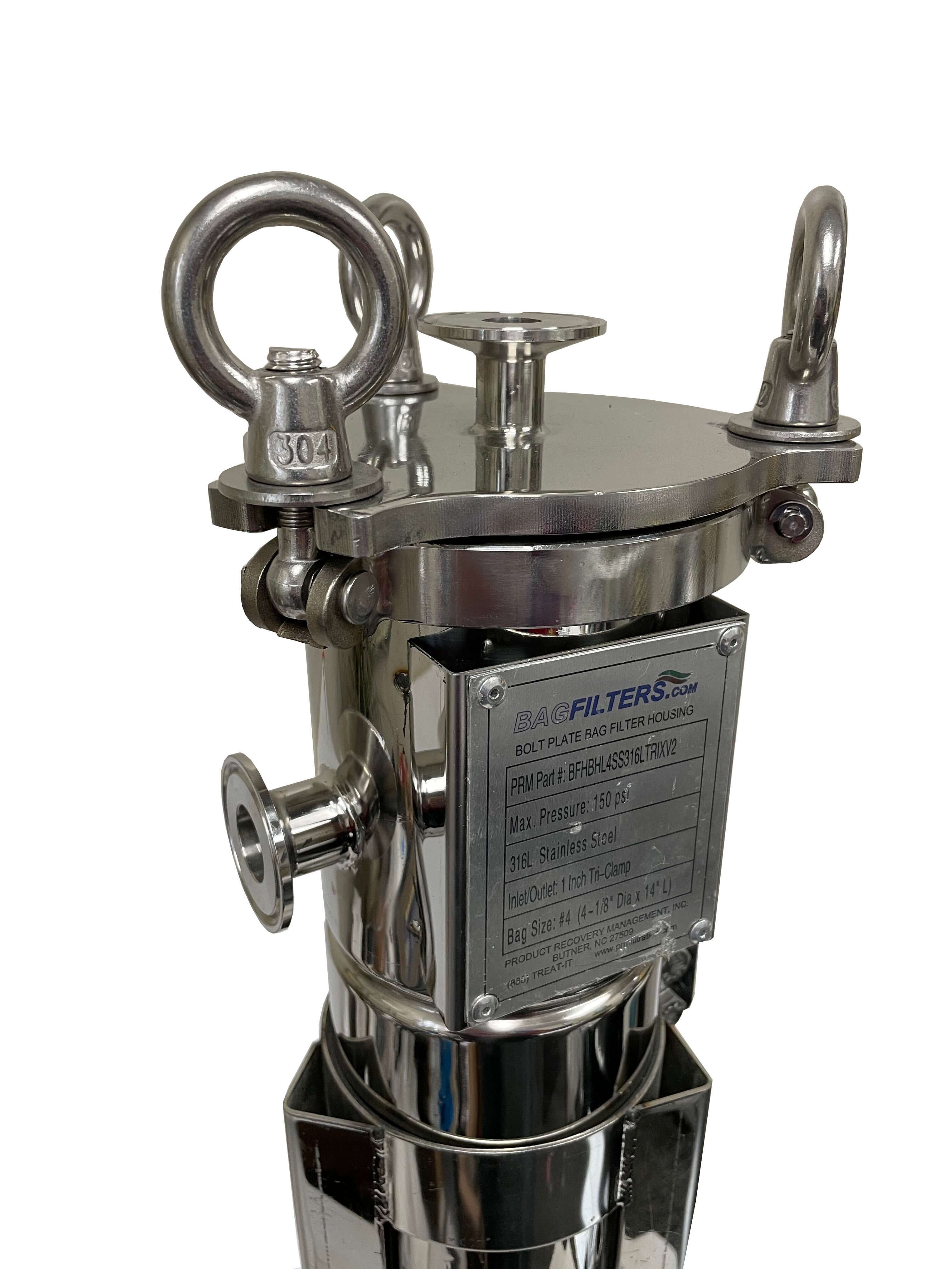 PRM #4 316L Stainless Steel Bag Filter Housing, 1 Inch Tri Clamp Inlet/Outlet-150 PSI