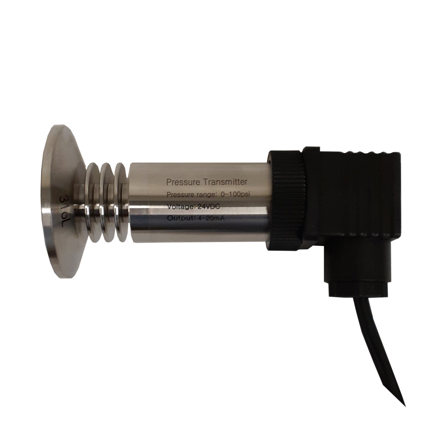 PRM Pressure Transmitter, 0-100 PSI, 316L SS Case, 2 Inch TriClamp Connection, 24 VDC, 4~20mA