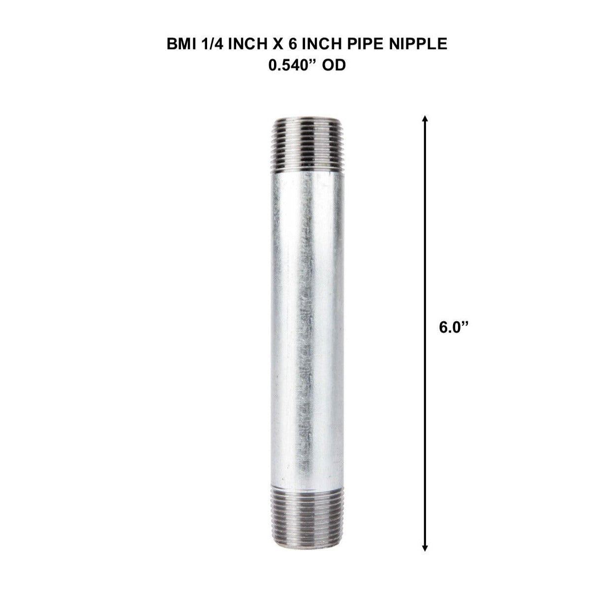 BMI 1/4 Inch x 6 Inch Galvanized Pipe Nipple, 150#, UL/FM